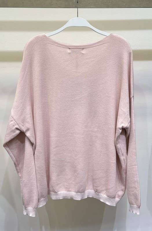V-Neck LOVE Sweater - Blush