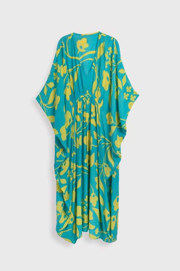 Bold Floral Kaftan - Turquoise