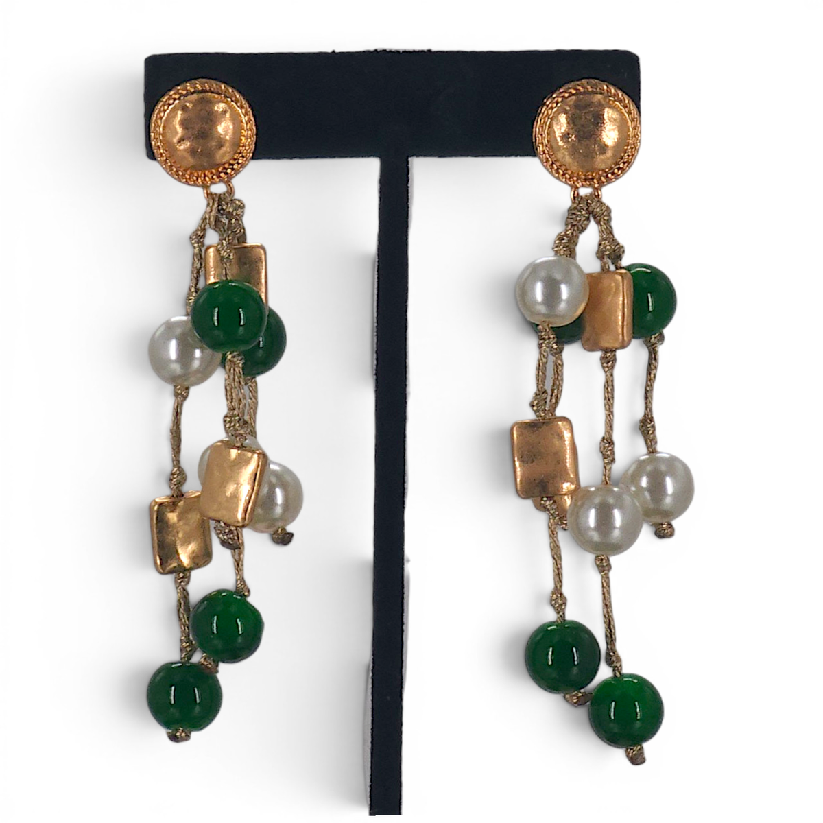 Bead & Pearl Earrings - Green