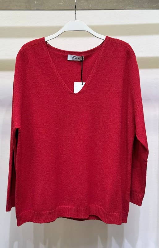 Soft Touch V-Neck Sweater - Red