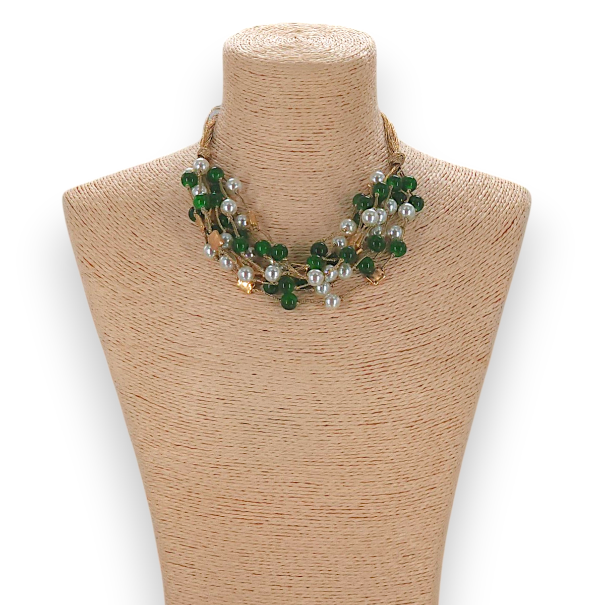 Bead & Pearl Necklace - Green