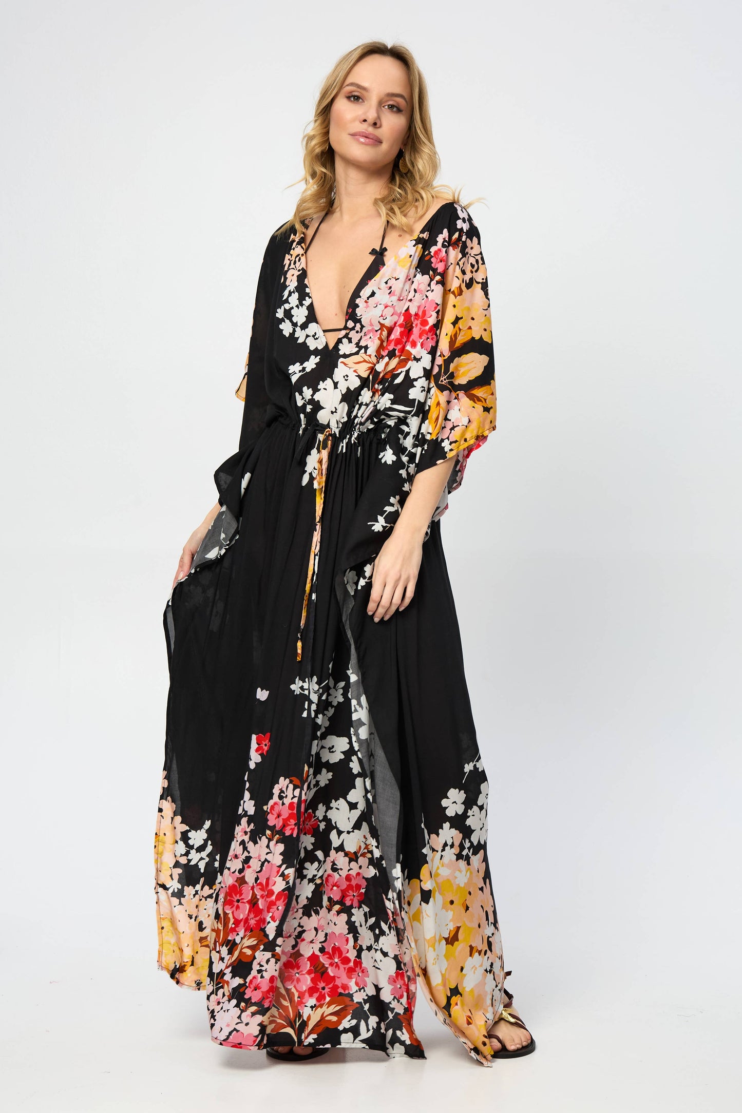 Tie Waist Floral Kaftan