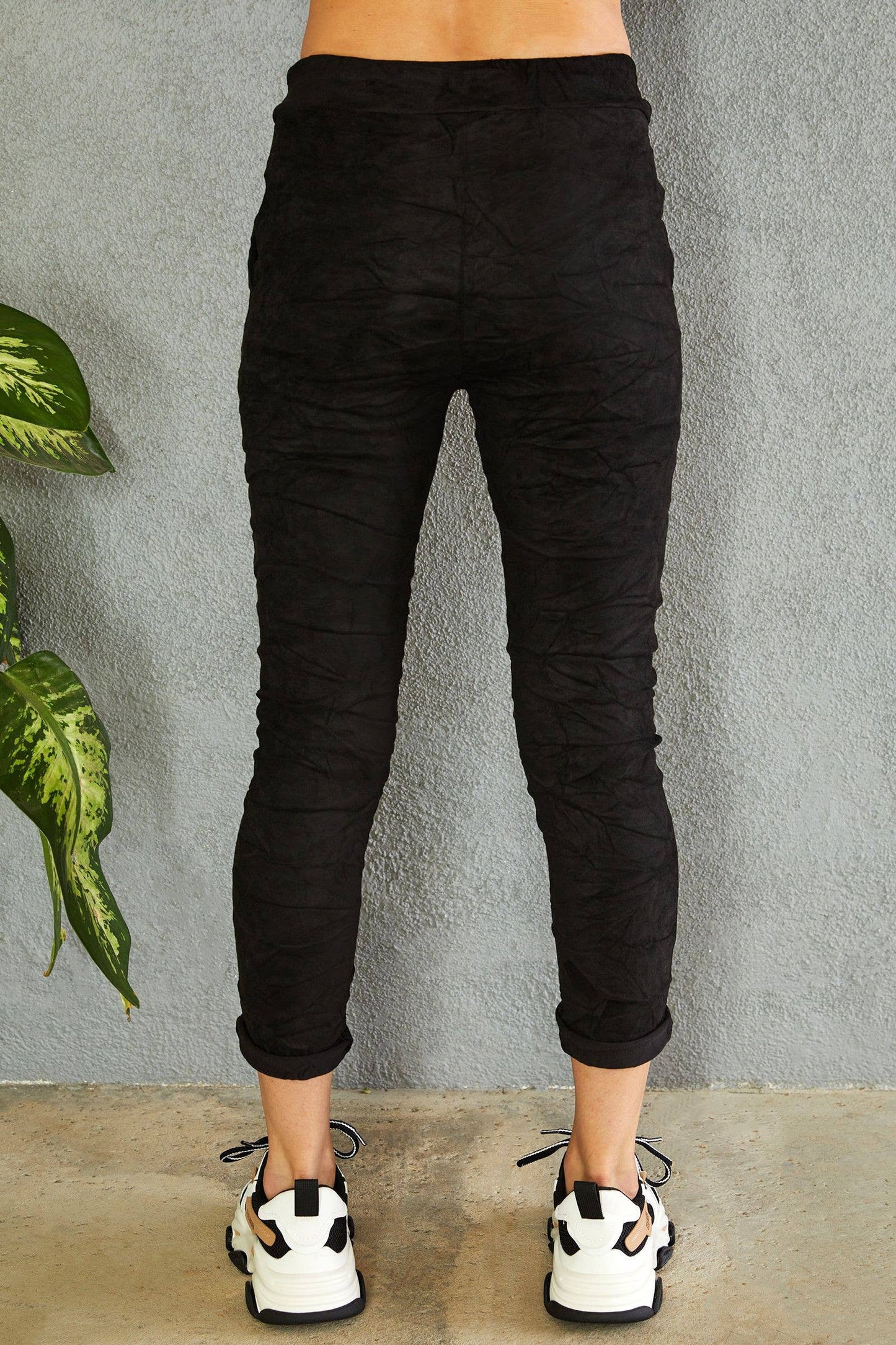 Faux Suede Crinkle Jogger - Black