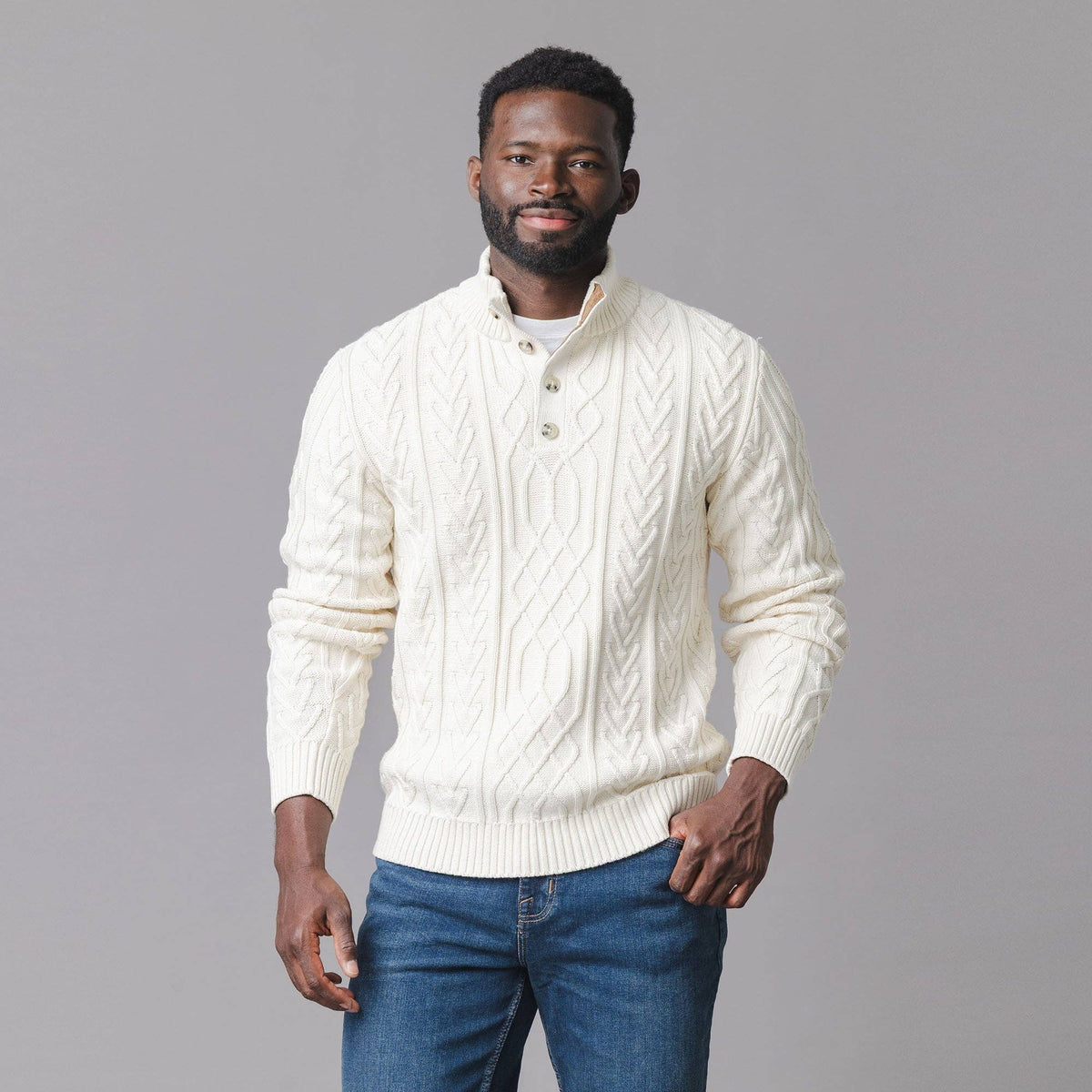 MEN'S Organic Cotton Cable Sweater - Ivory