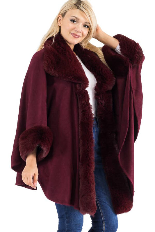 Faux Fur Trim Poncho