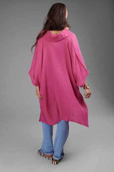Oversized Textured Cotton Shirt - Magenta