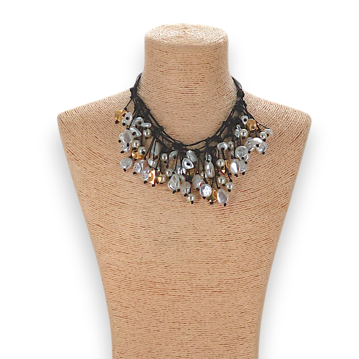 Leather Knot Pearl Necklace