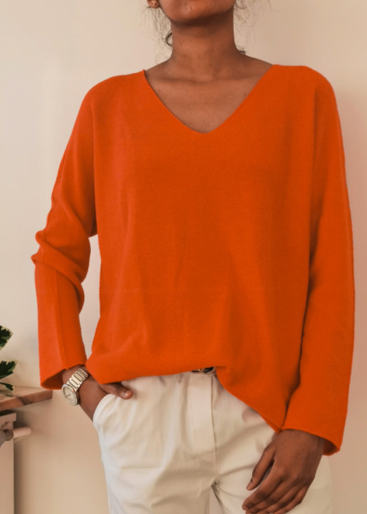 Italian V-Neck Sweater - Orange
