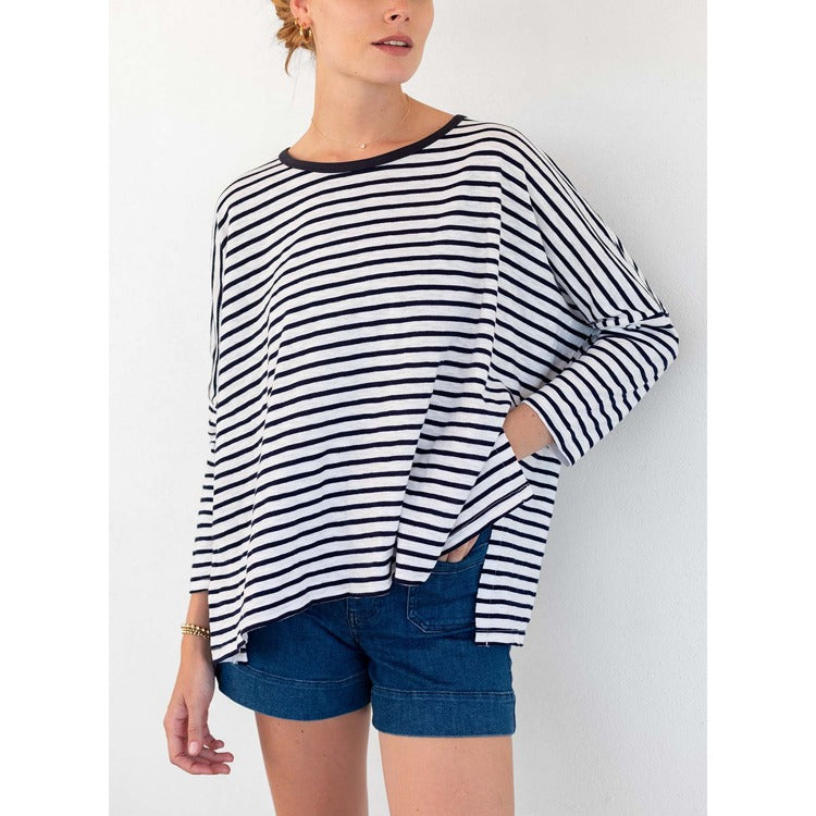 LAST CALL O/S | Catalina Slub Tee - White/Navy Stripe
