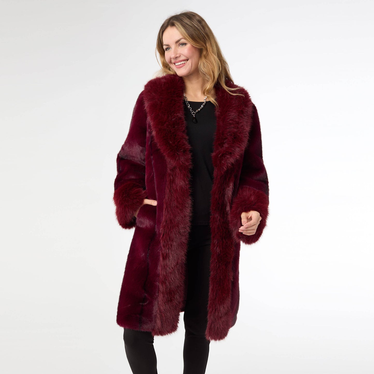 Evelyn Faux Fur Shawl Collar Coat