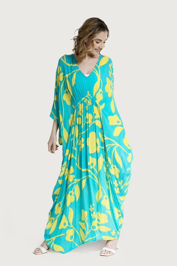Bold Floral Kaftan - Turquoise