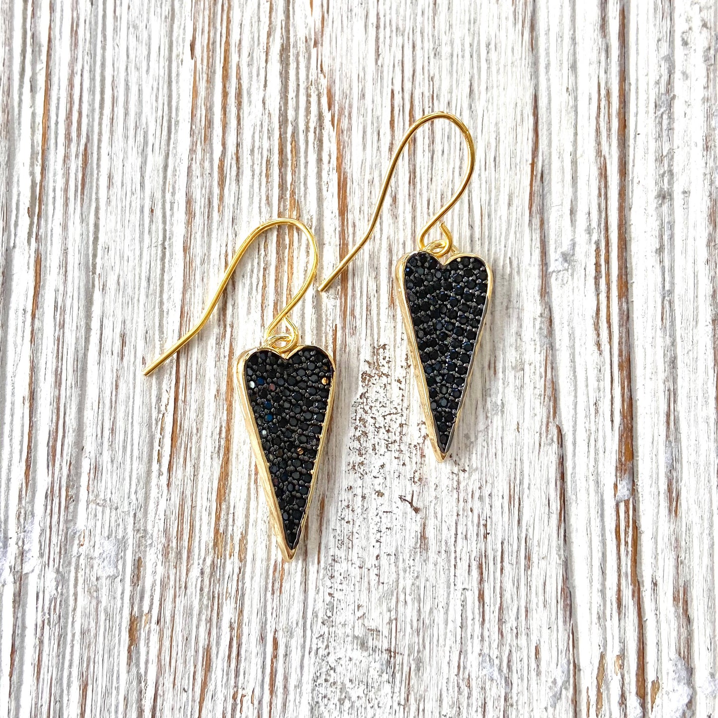 FINAL SALE Black Crystal Heart Drop Earrings