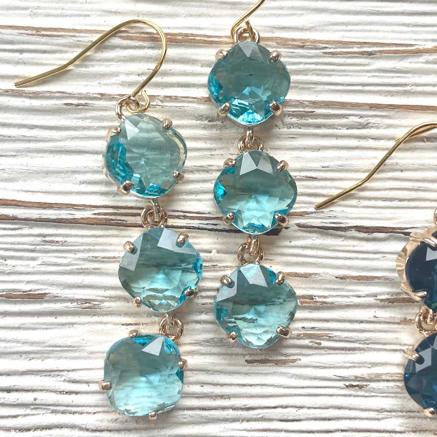 Aqua Triple Crystal Earrings
