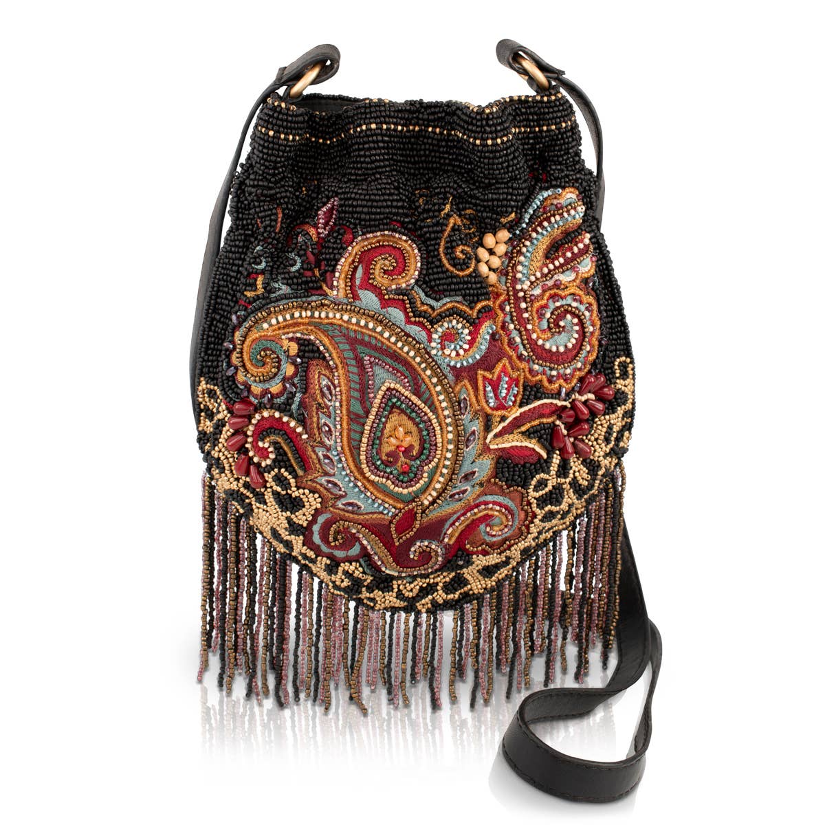 MF Boho Paisley Fringe Bucket Bag