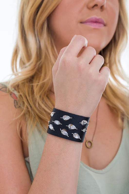 Diamond Leaf Crystal Cuff - Black