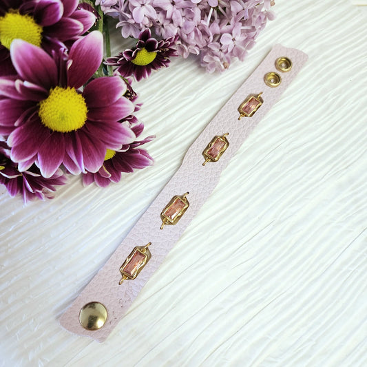 Molten Leather Cuff w/Pink CZ