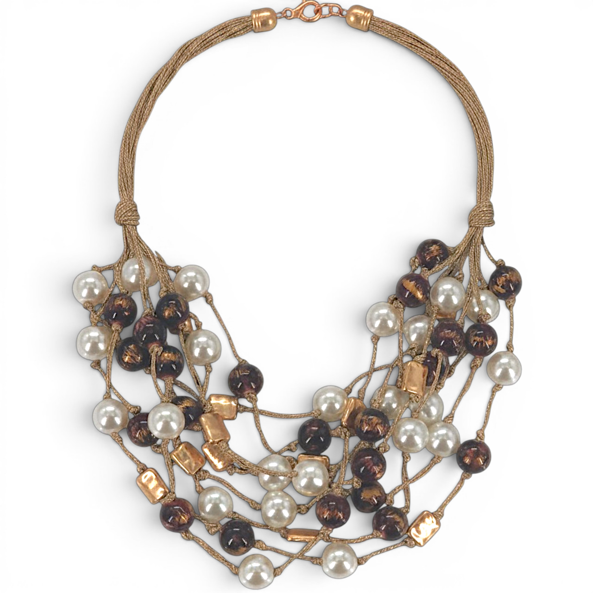 Bead & Pearl Necklace - Brown
