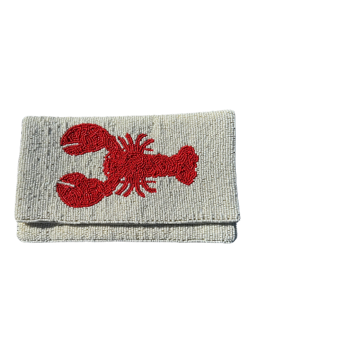 Red Lobster Beaded Clutch - Cream