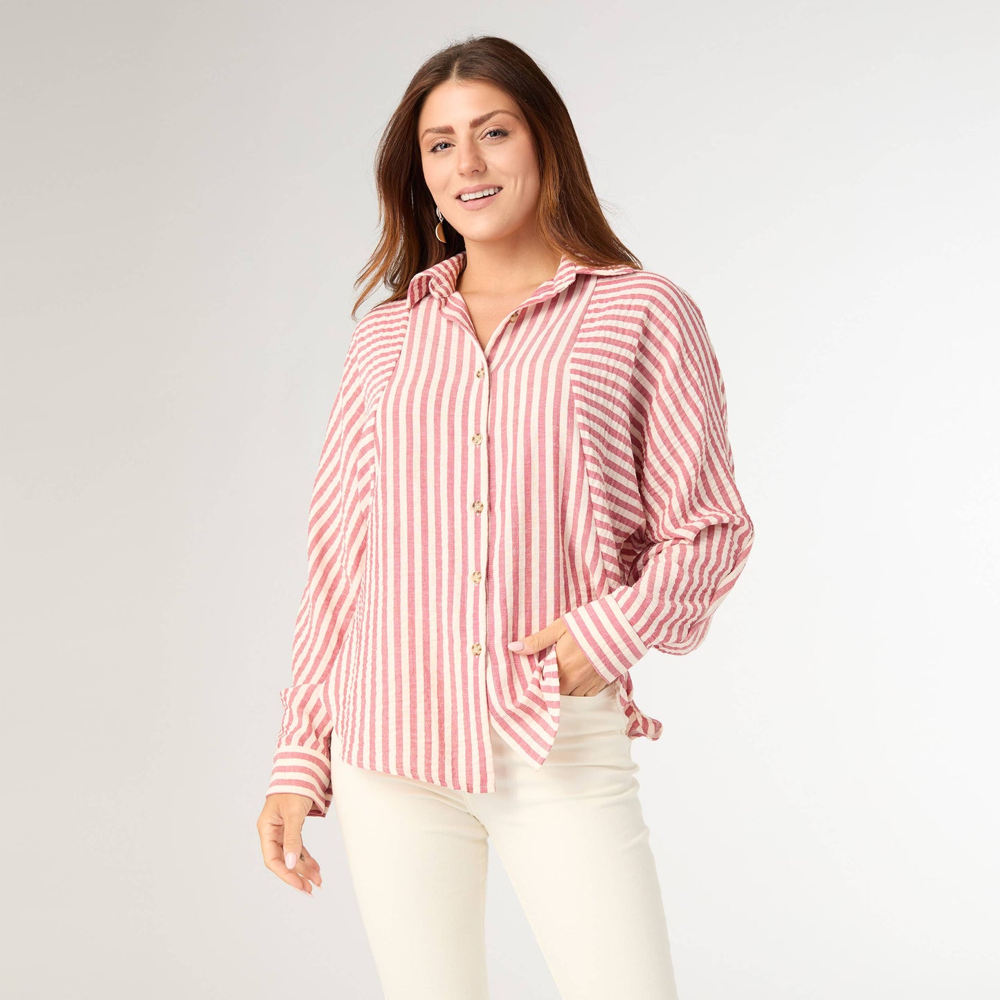 Button Front Striped Top - Lantana