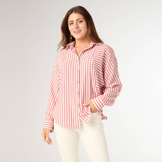 Button Front Striped Top - Lantana