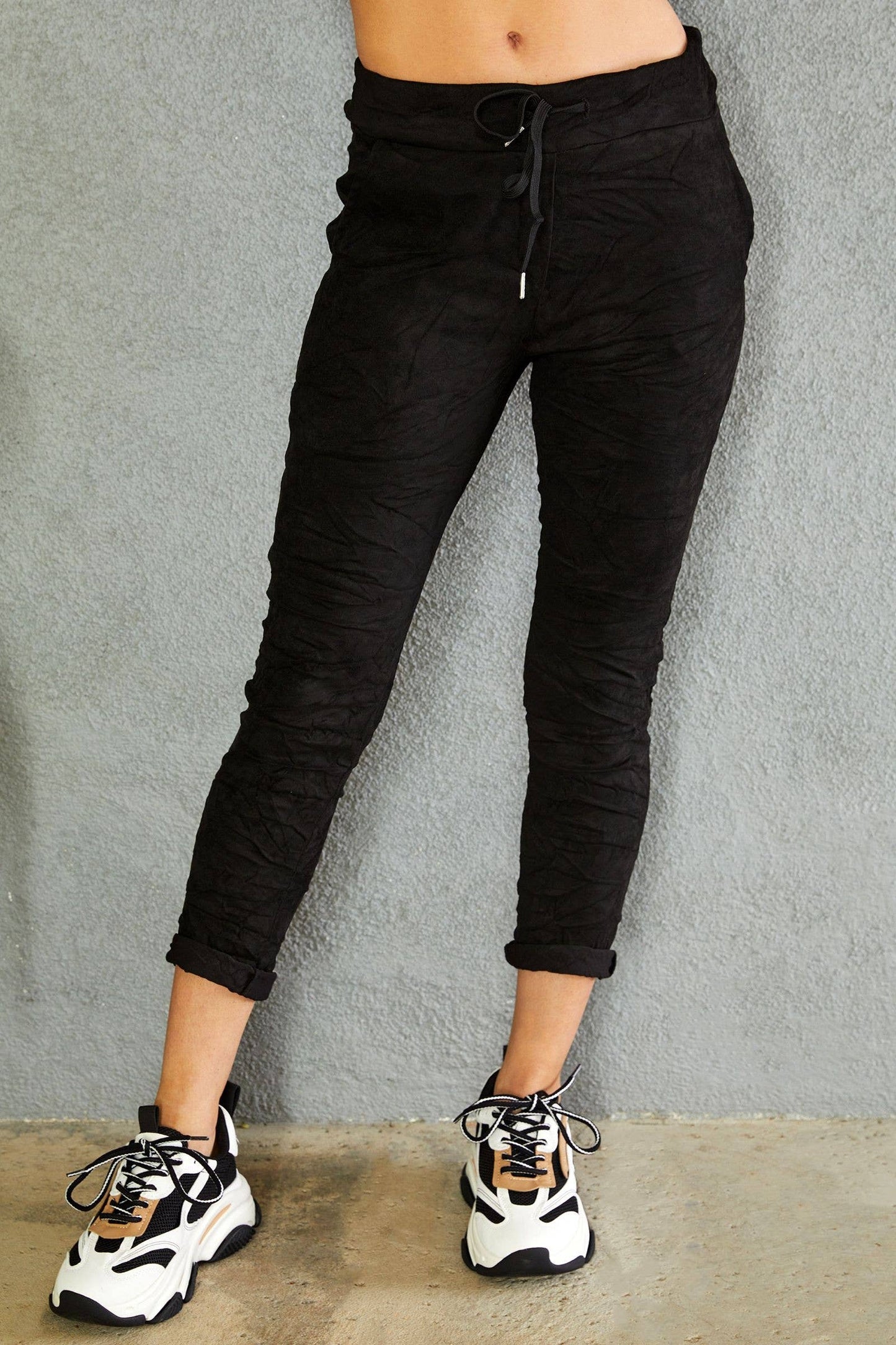 Faux Suede Crinkle Jogger - Black