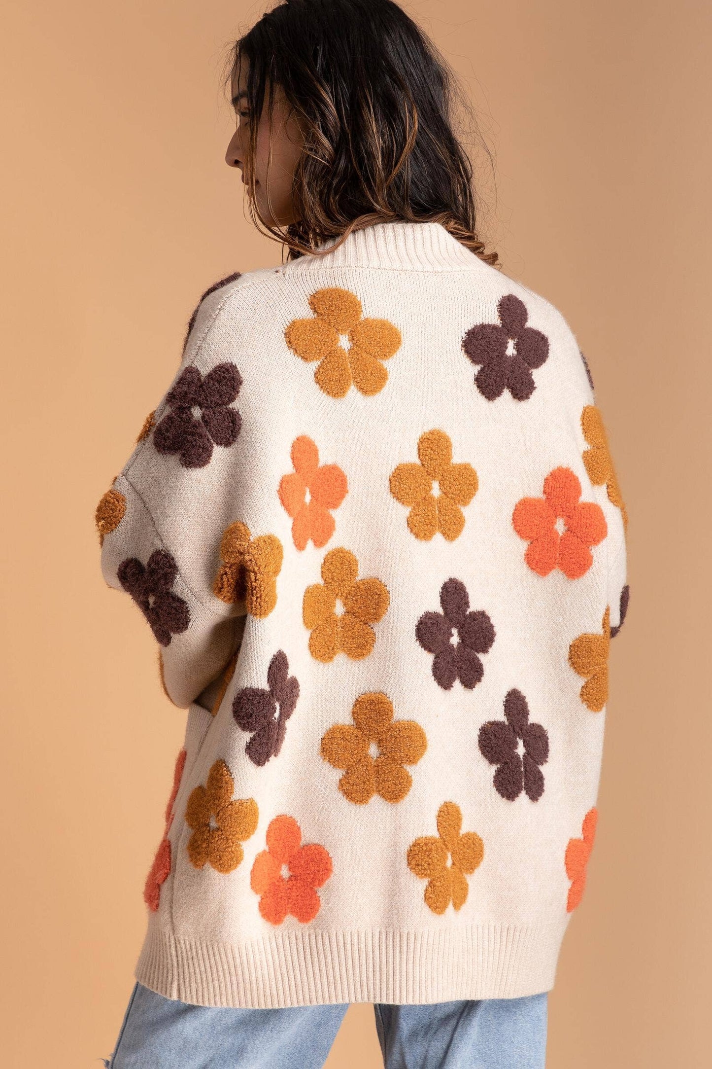 Autumn Floral Knit Cardigan - Beige