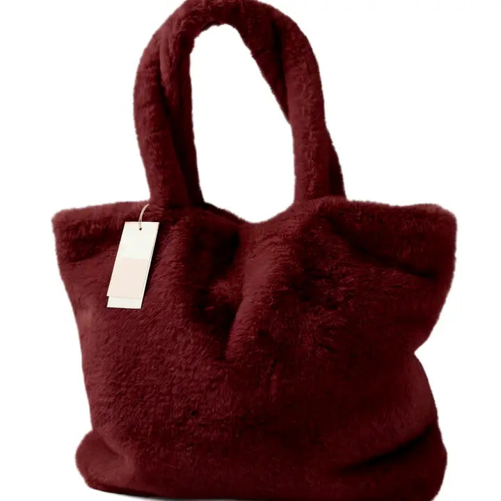 Faux Fur Tote - Wine