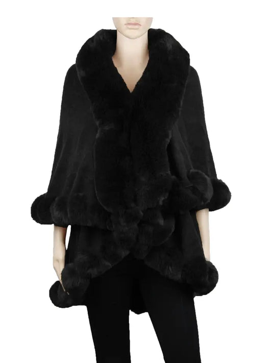Faux Fur Trim Shawl Poncho