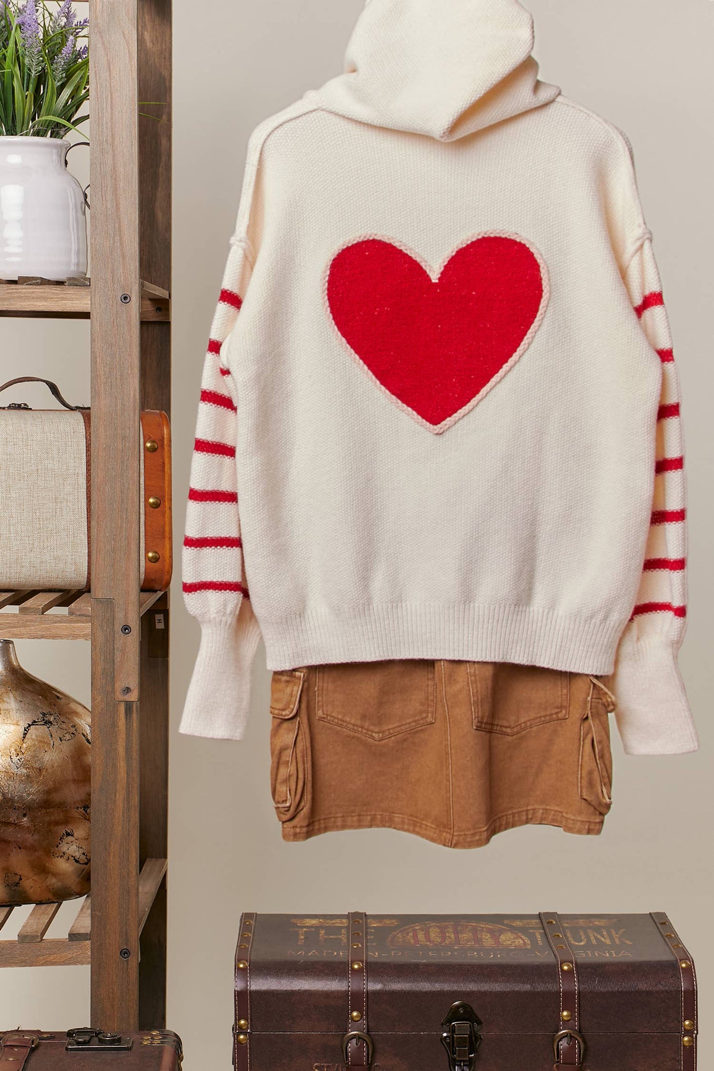 Heart Striped Pullover Hoodie