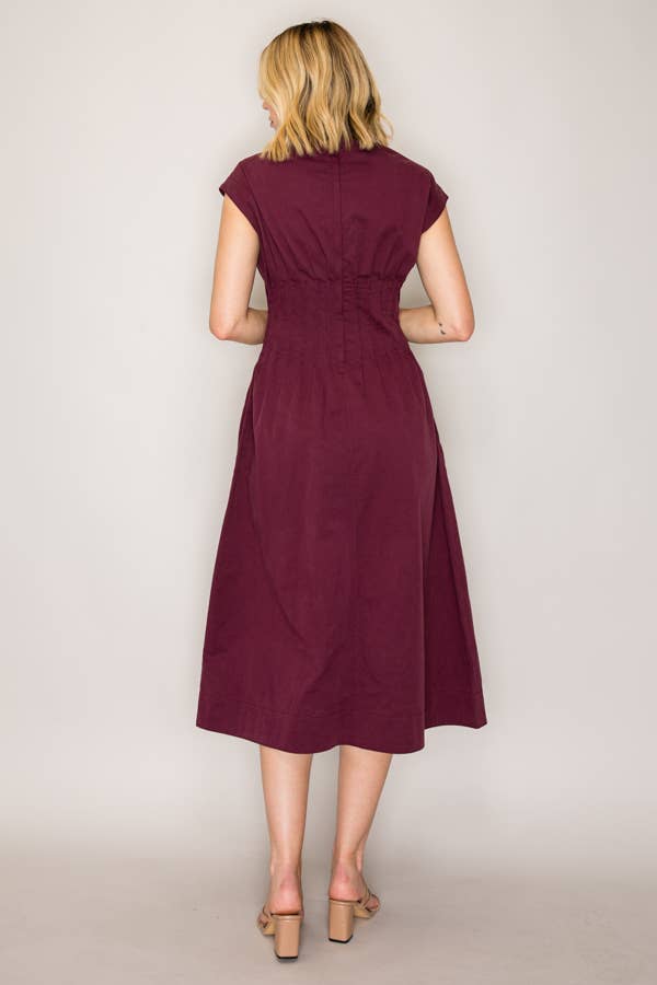 Pleated Twill Midi Dress