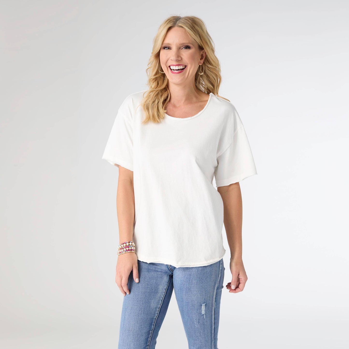 Raw Hem Cotton Tee - White