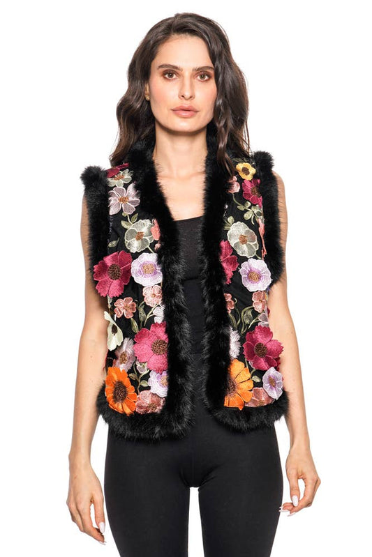 Floral Faux Fur Vest