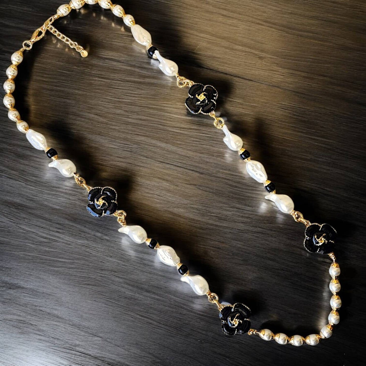 Long Pearl & Flower Necklace