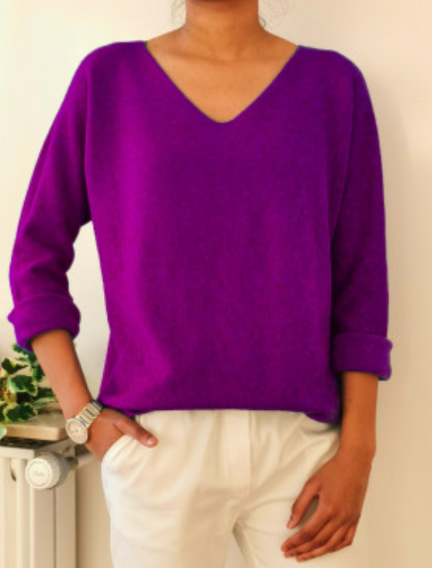 Italian V-Neck Knit Sweater - Purple