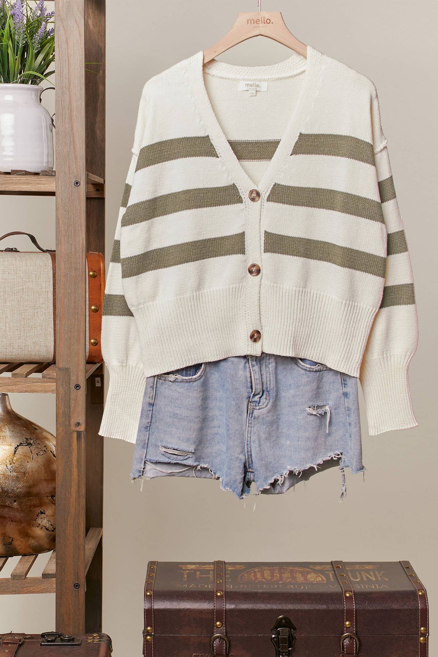 Striped  V-Neck Cardigan