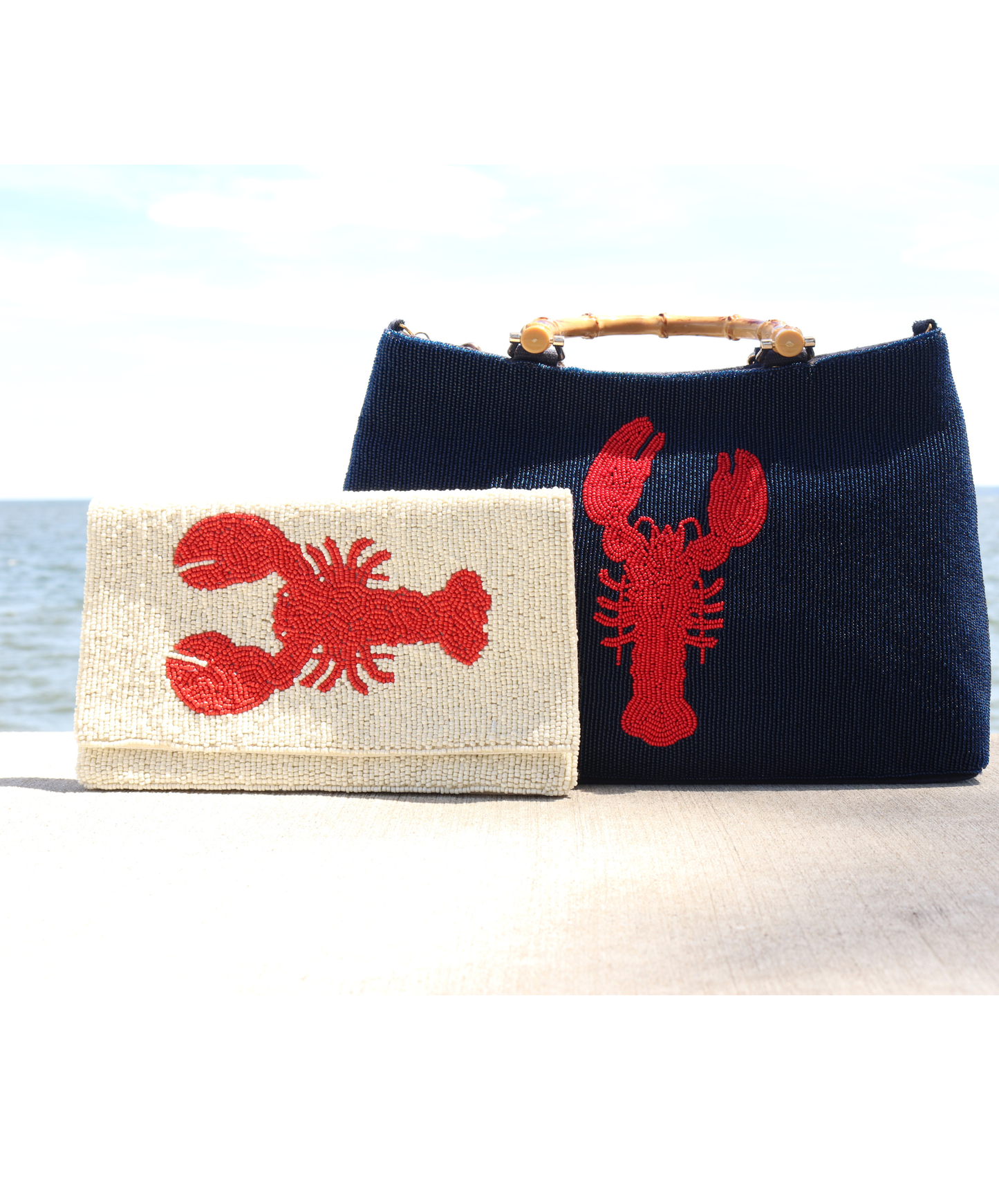 Red Lobster Beaded Clutch - Cream
