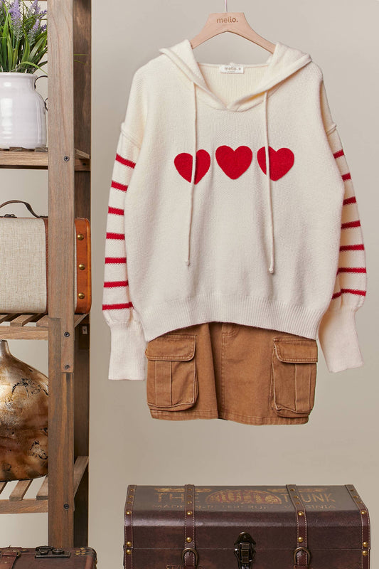 Heart Striped Pullover Hoodie