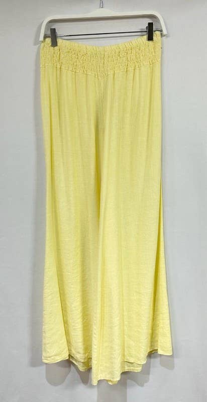 Wide Leg Linen Pants - Yellow
