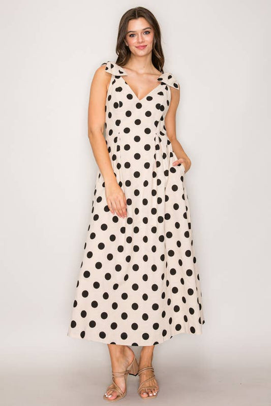 Polka Dot Bow Shoulder Dress