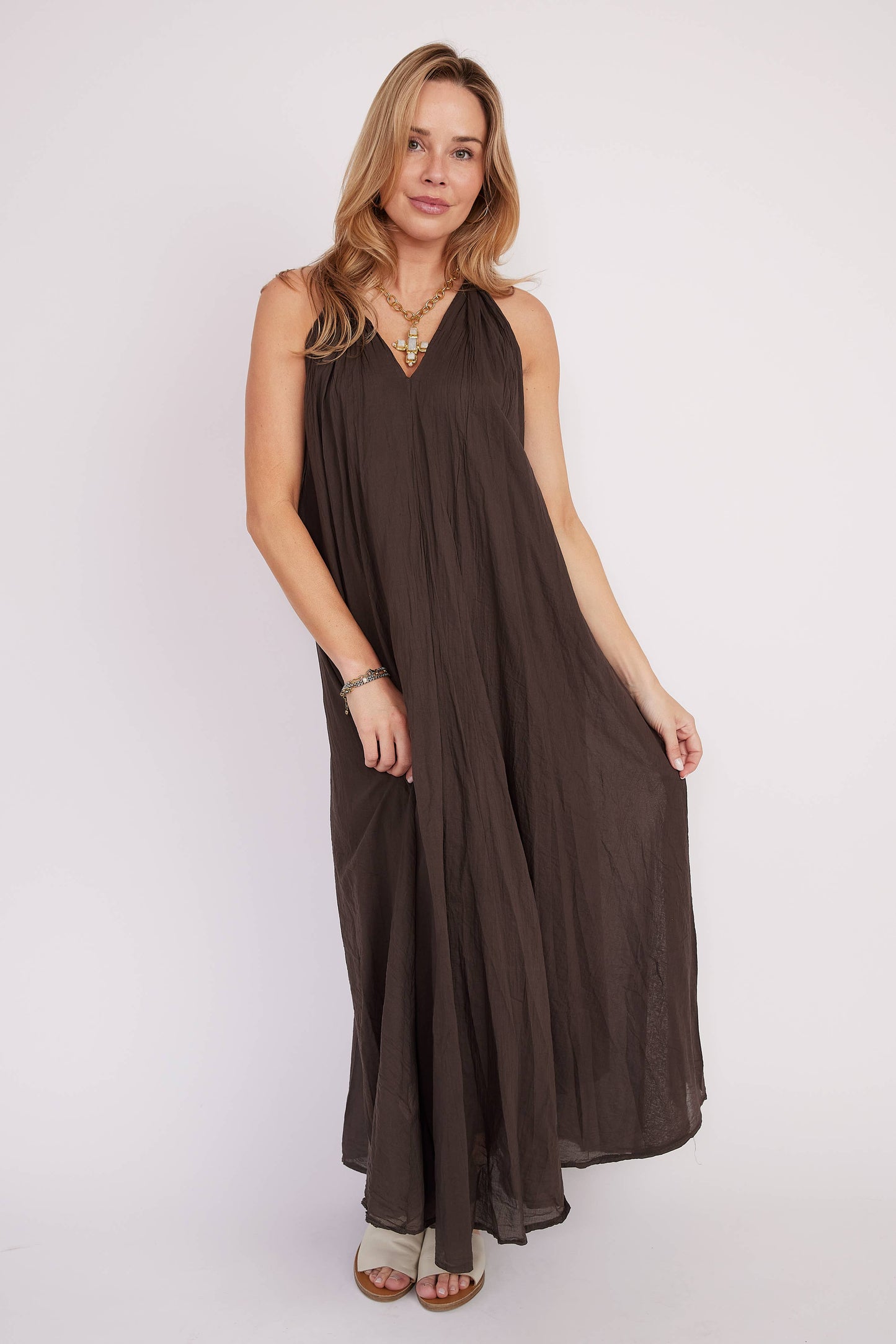 Italian Cotton Dress - Stone
