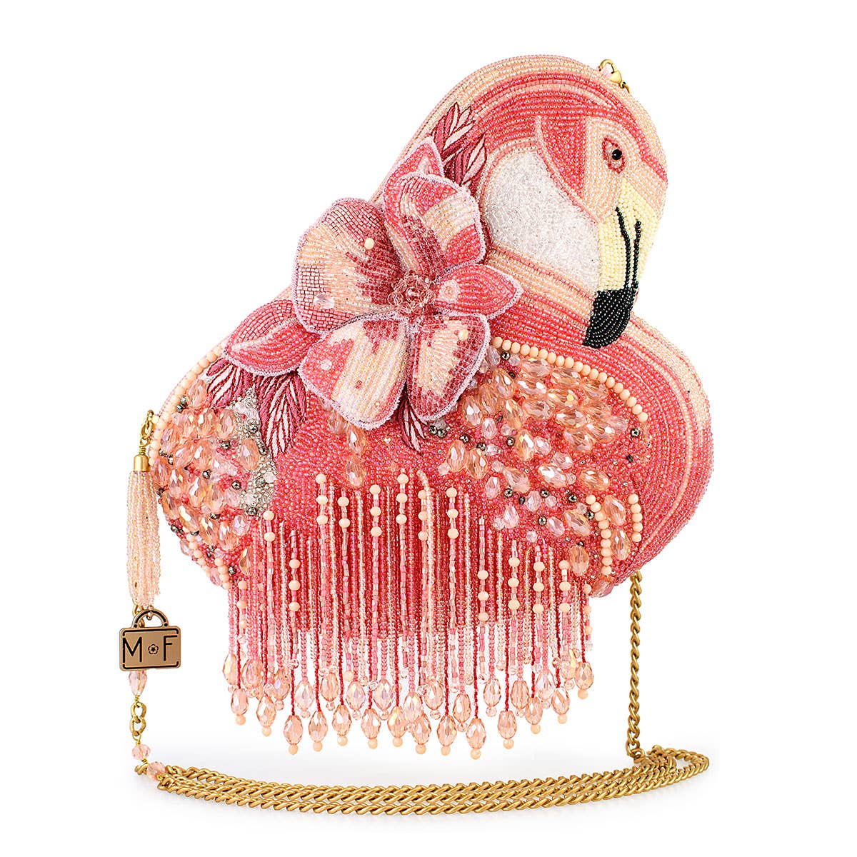 MF Pink Flamingo Beaded Crossbody Handbag
