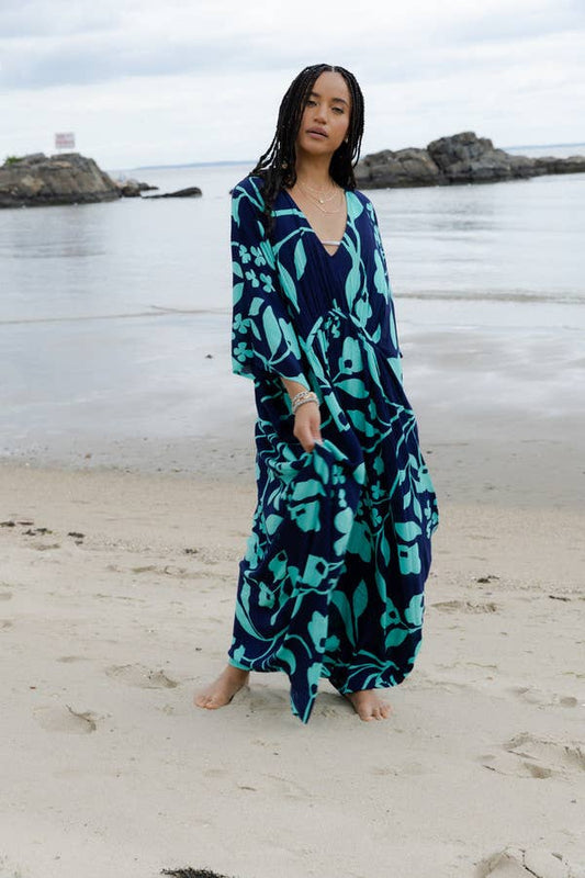 Bold Floral Kaftan - Navy