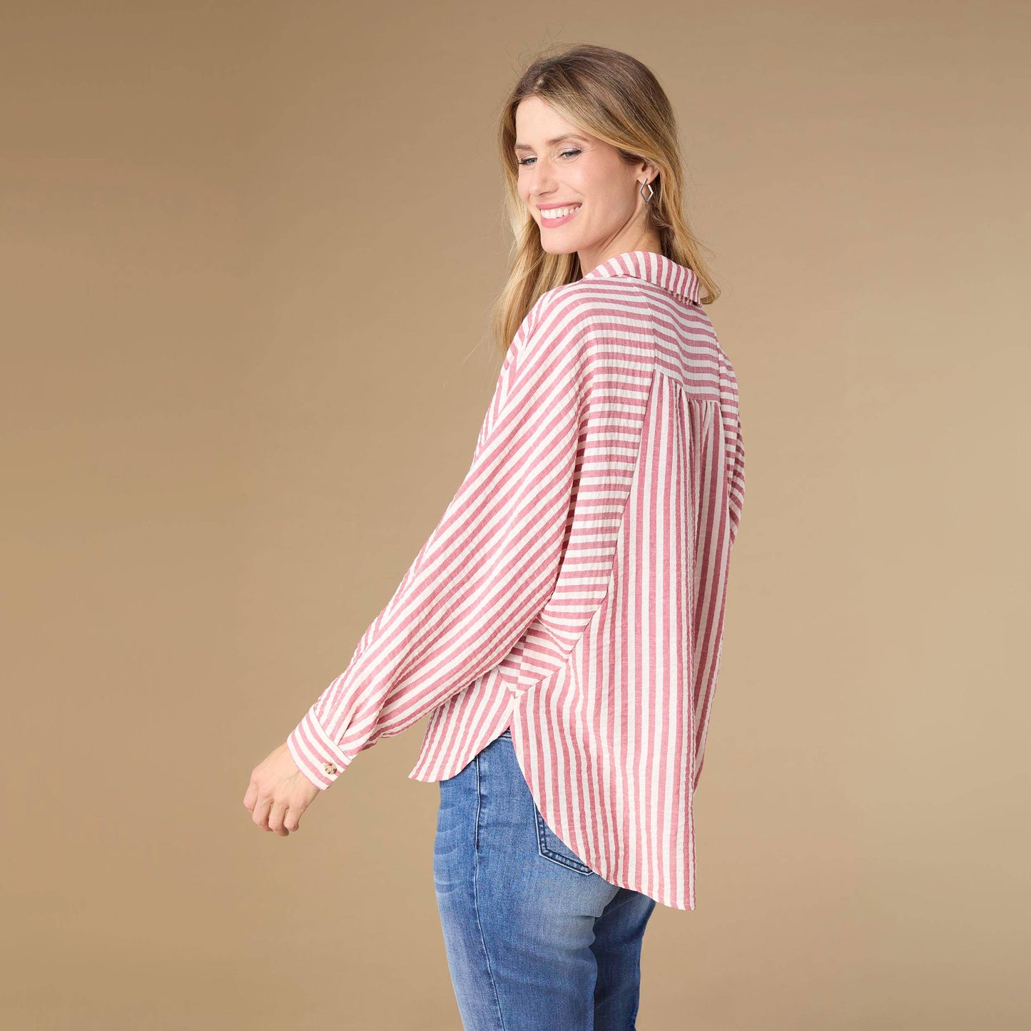 Button Front Striped Top - Lantana