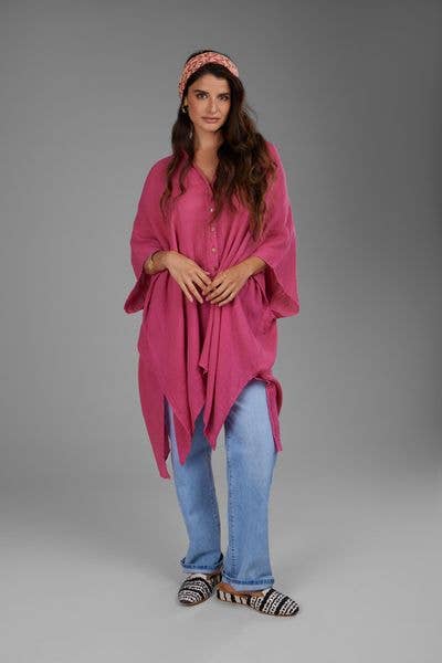 Oversized Textured Cotton Shirt - Magenta