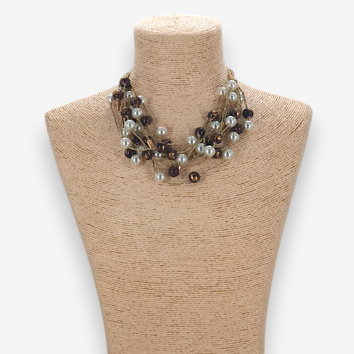 Bead & Pearl Necklace - Brown