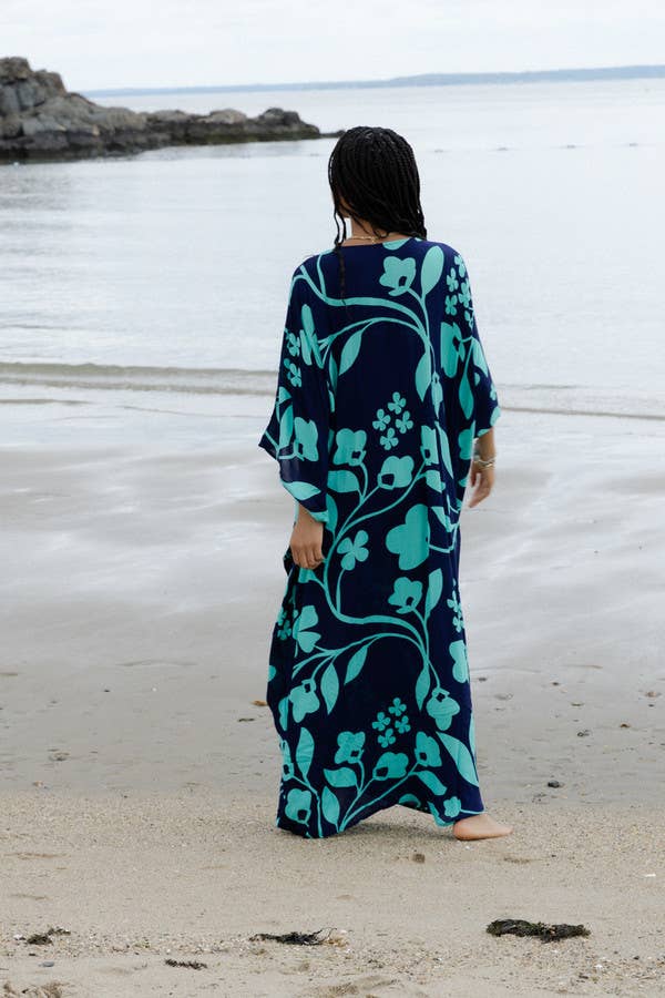 Bold Floral Kaftan - Navy