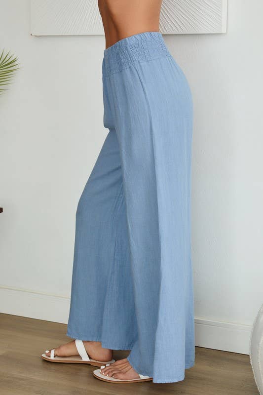 Wide Leg Linen Pants - Yellow