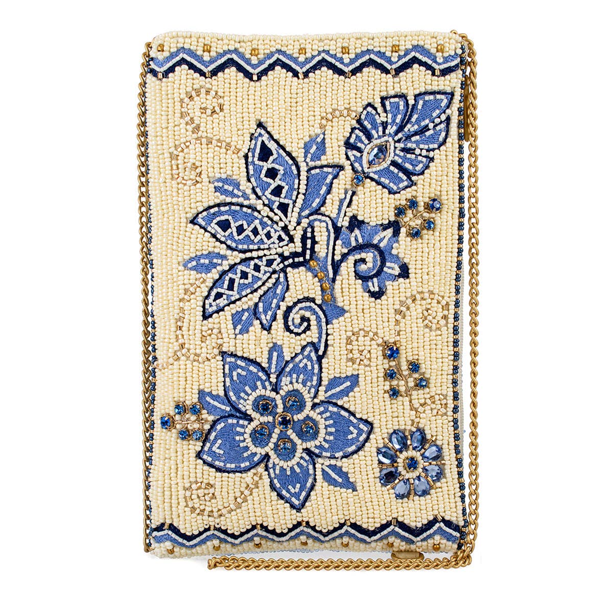MF Denim Flowers Beaded Crossbody Bag