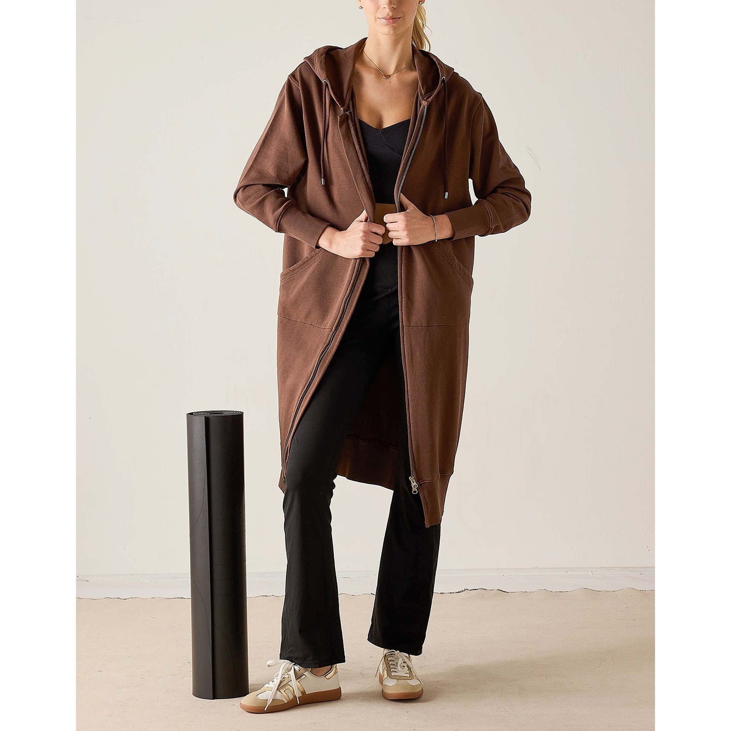 LAST CALL SIZE S/M | Frenchie Full Zip Maxi Hoodie - Espresso